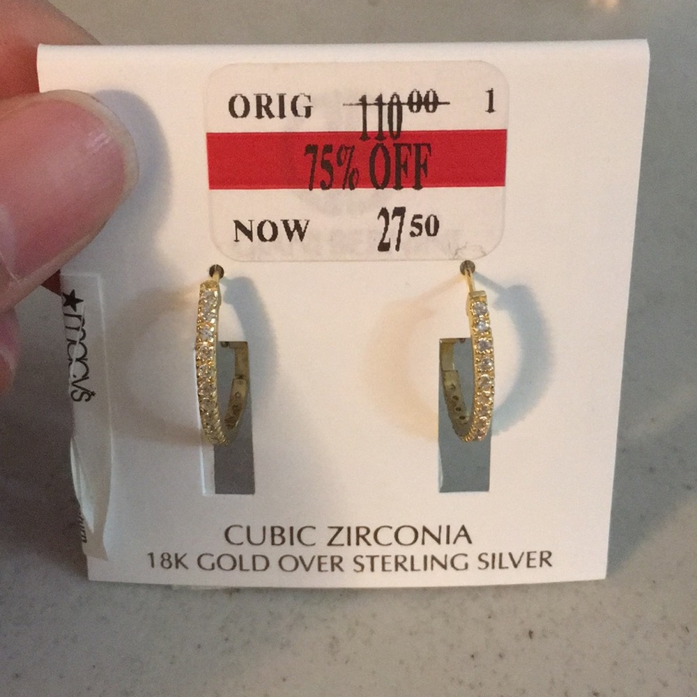 🌼NEW CZ 18K Gold over Silver Hoop Earrings